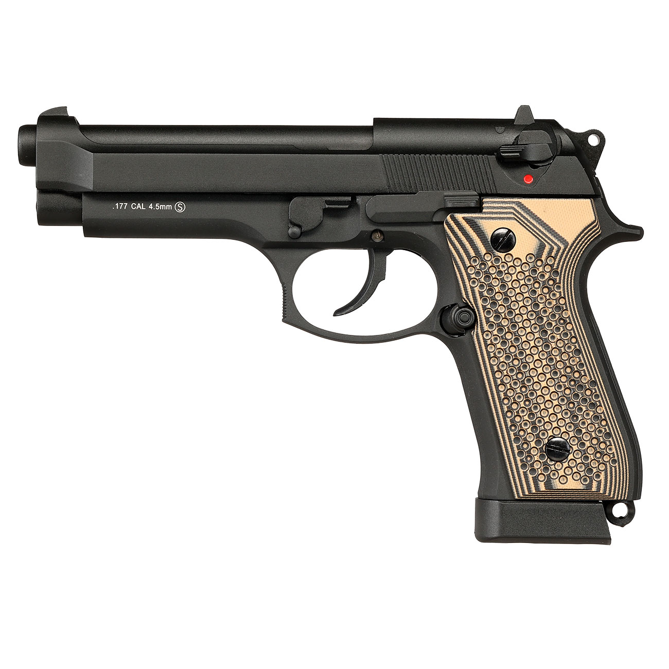 KLI M92 CO2 Luftpistole Kal. 4,5 mm BB Vollmetall Blowback schwarz - G10 Grip Edition