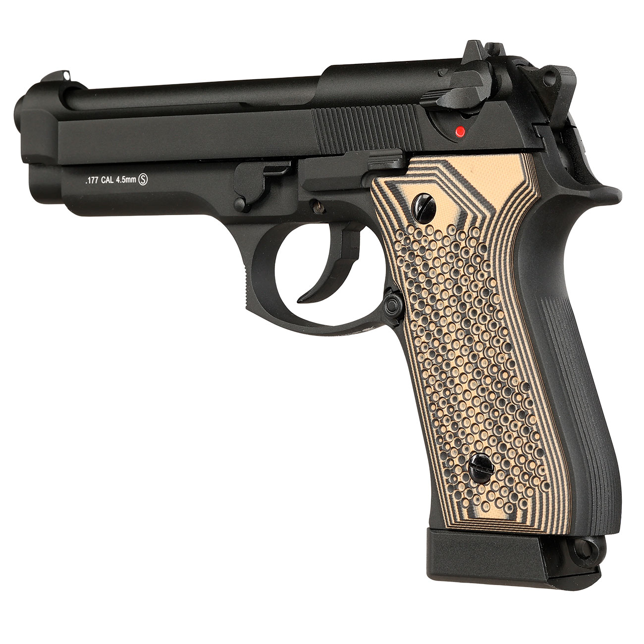 KLI M92 CO2 Luftpistole Kal. 4,5 mm BB Vollmetall Blowback schwarz - G10 Grip Edition Bild 10