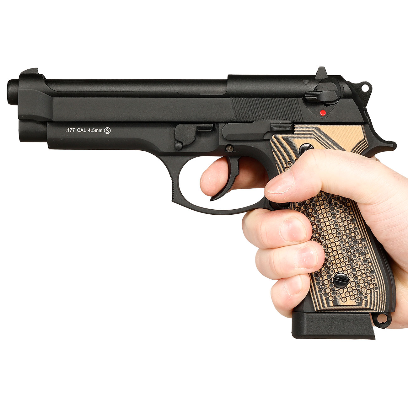 KLI M92 CO2 Luftpistole Kal. 4,5 mm BB Vollmetall Blowback schwarz - G10 Grip Edition Bild 11