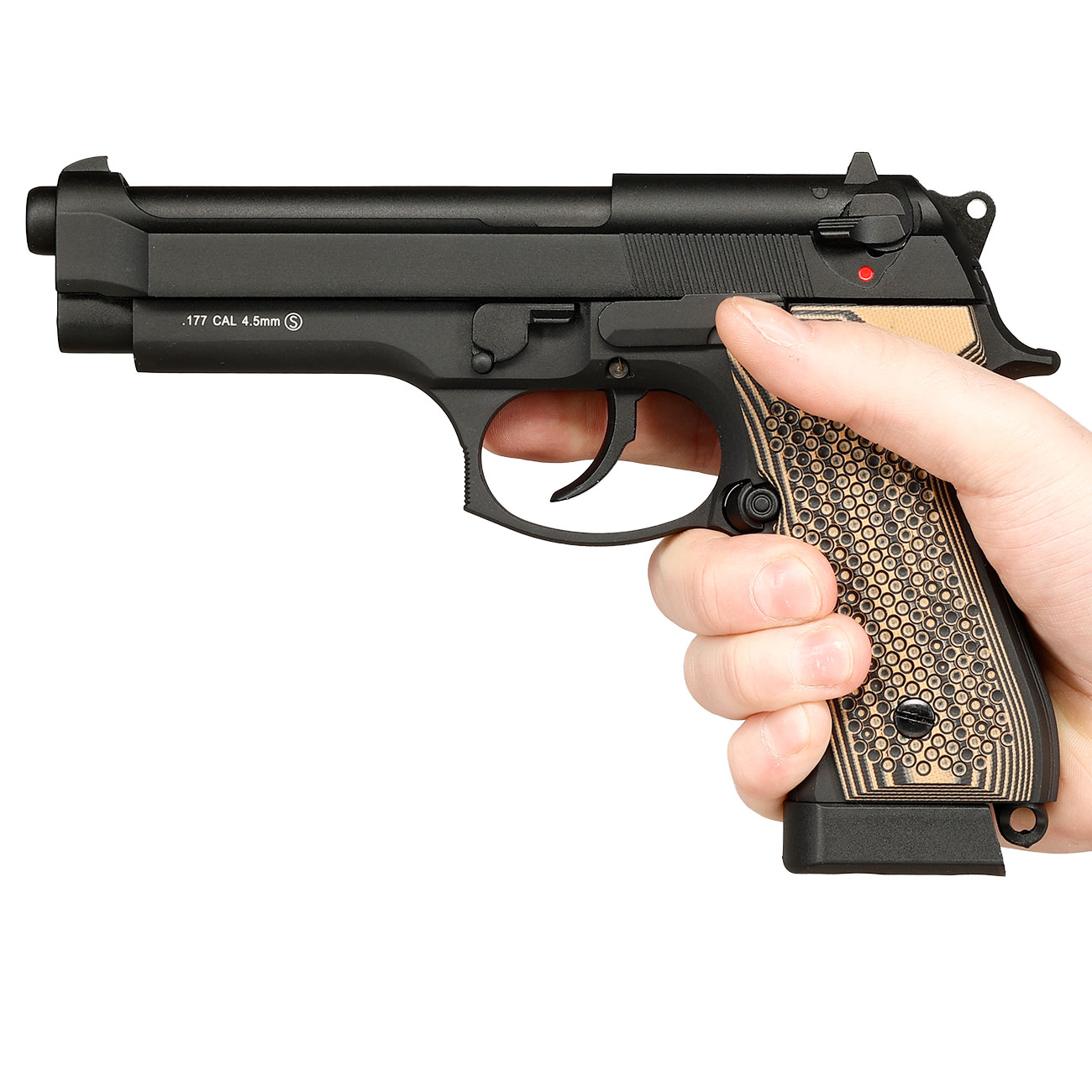 KLI M92 CO2 Luftpistole Kal. 4,5 mm BB Vollmetall Blowback schwarz - G10 Grip Edition Bild 3