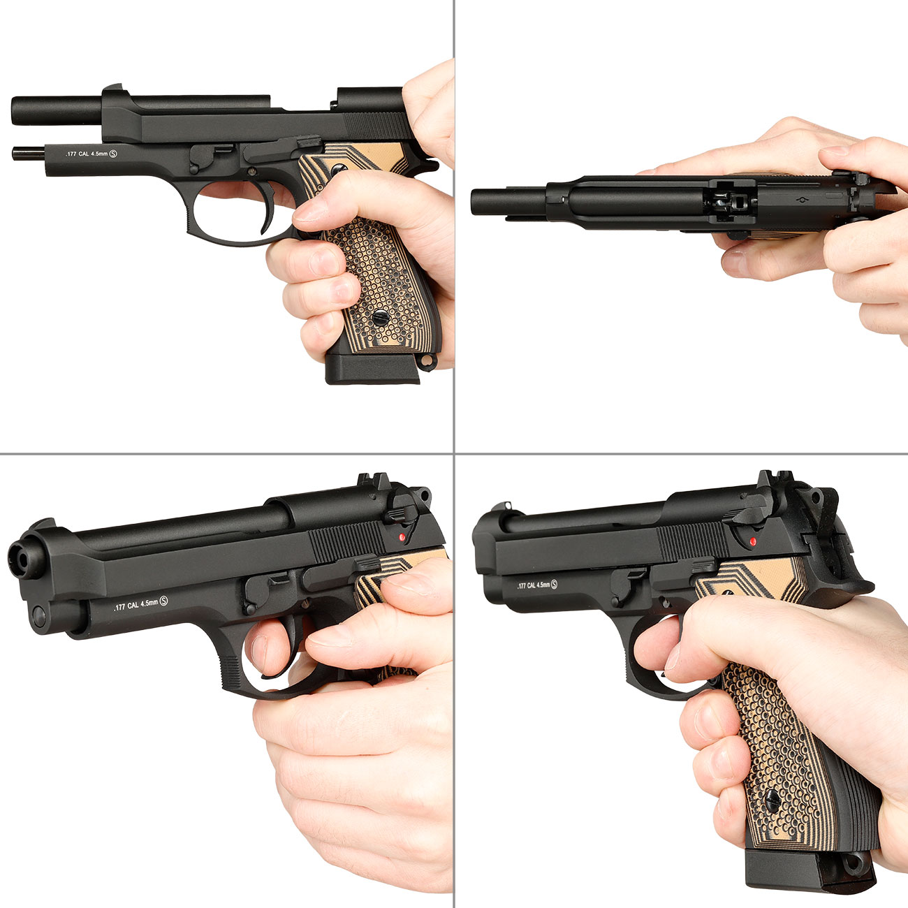 KLI M92 CO2 Luftpistole Kal. 4,5 mm BB Vollmetall Blowback schwarz - G10 Grip Edition Bild 8