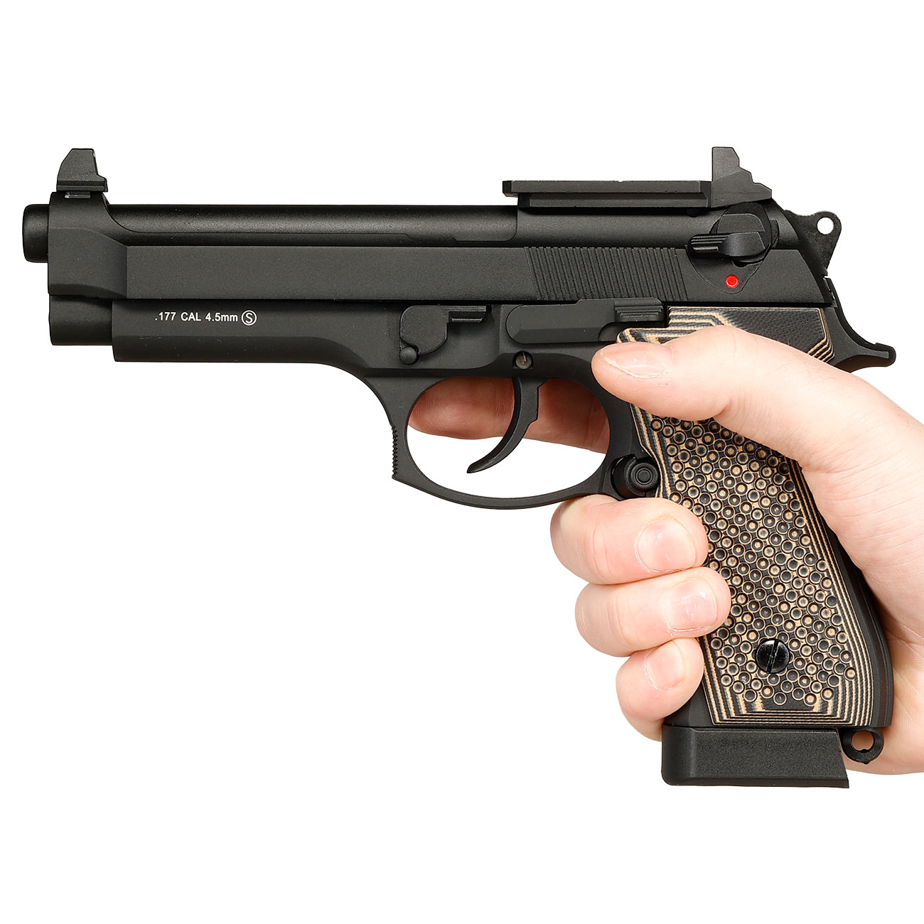 KLI M92 Optic Ready CO2 Luftpistole Kal. 4,5 mm BB Vollmetall Blowback schwarz - G10 Grip Edition Bild 3