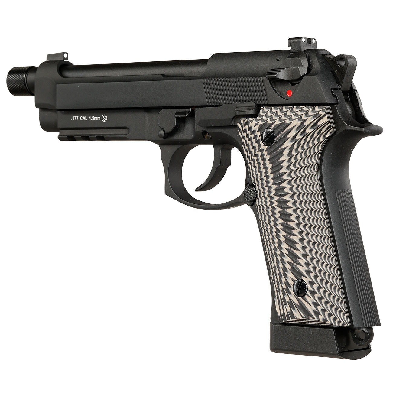 KLI M92A3 CO2 Luftpistole Kal. 4,5 mm BB Vollmetall Blowback schwarz - G10 Grip Edition Bild 10