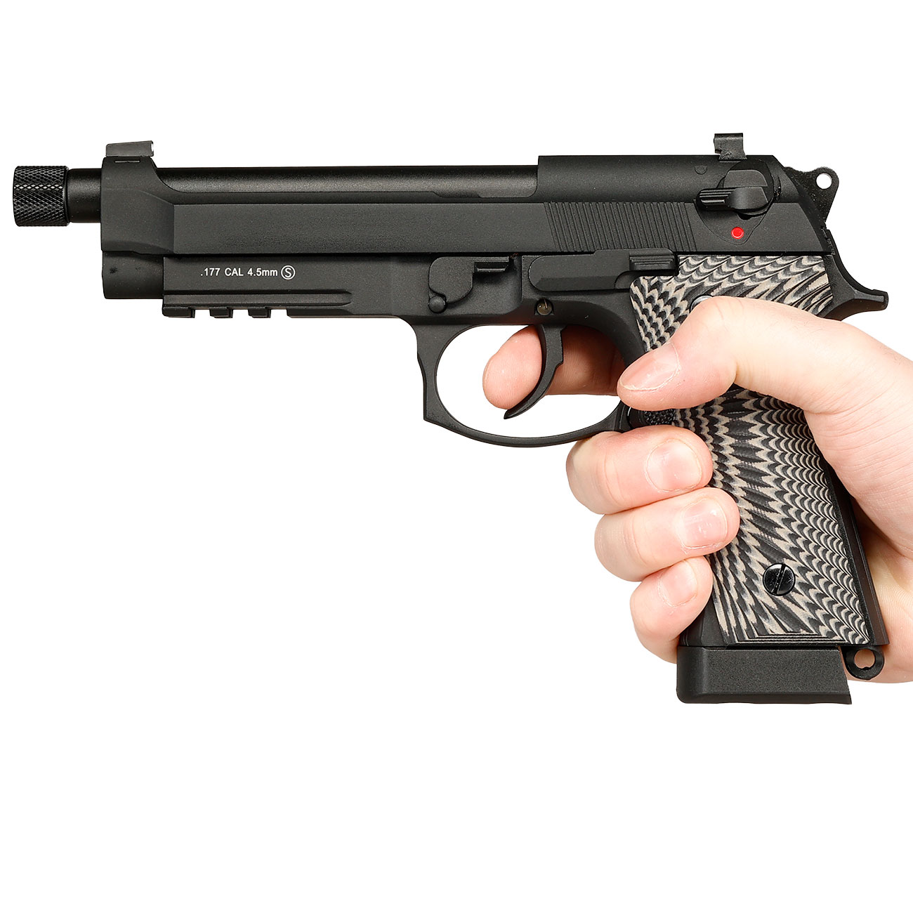 KLI M92A3 CO2 Luftpistole Kal. 4,5 mm BB Vollmetall Blowback schwarz - G10 Grip Edition Bild 11