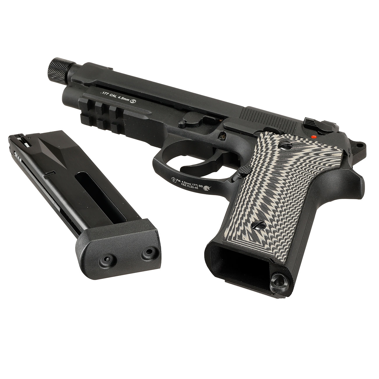 KLI M92A3 CO2 Luftpistole Kal. 4,5 mm BB Vollmetall Blowback schwarz - G10 Grip Edition Bild 7