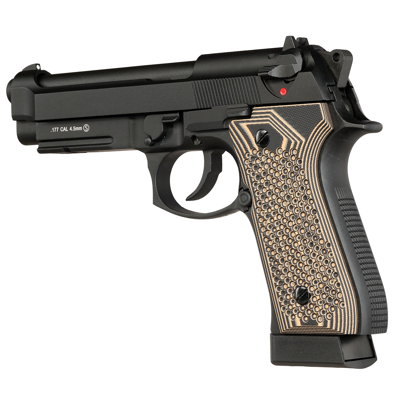 KLI M92A1 CO2 Luftpistole Kal. 4,5 mm BB Vollmetall Blowback schwarz - G10 Grip Edition Bild 10