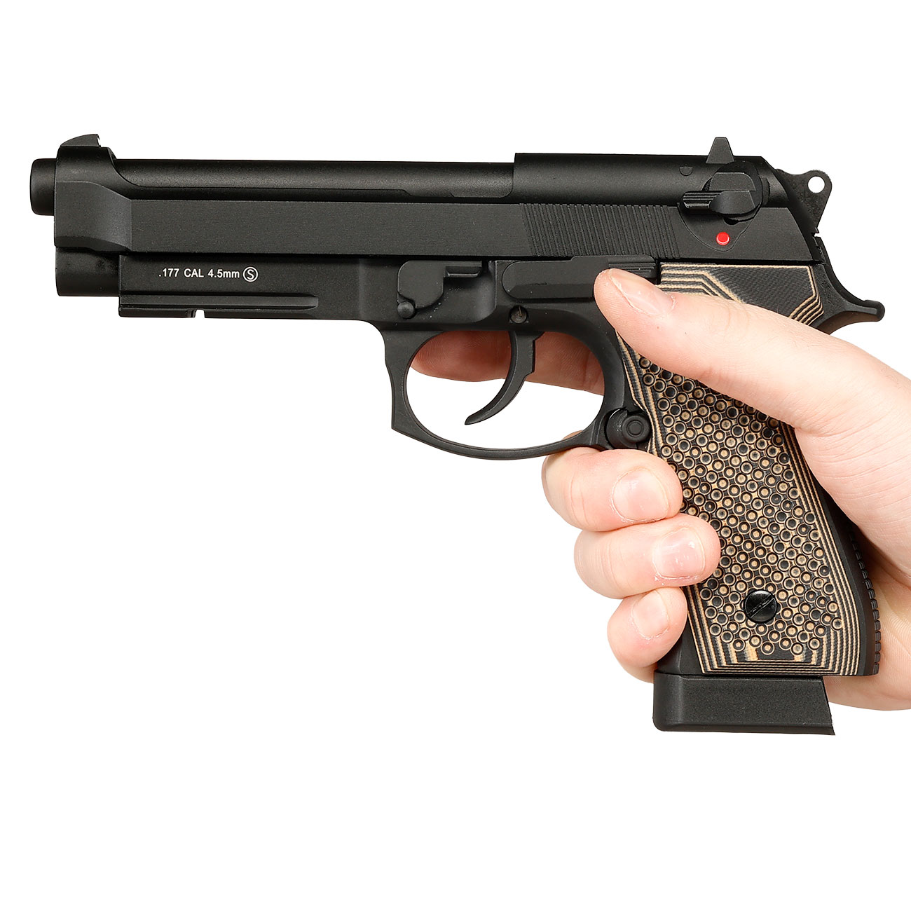 KLI M92A1 CO2 Luftpistole Kal. 4,5 mm BB Vollmetall Blowback schwarz - G10 Grip Edition Bild 3