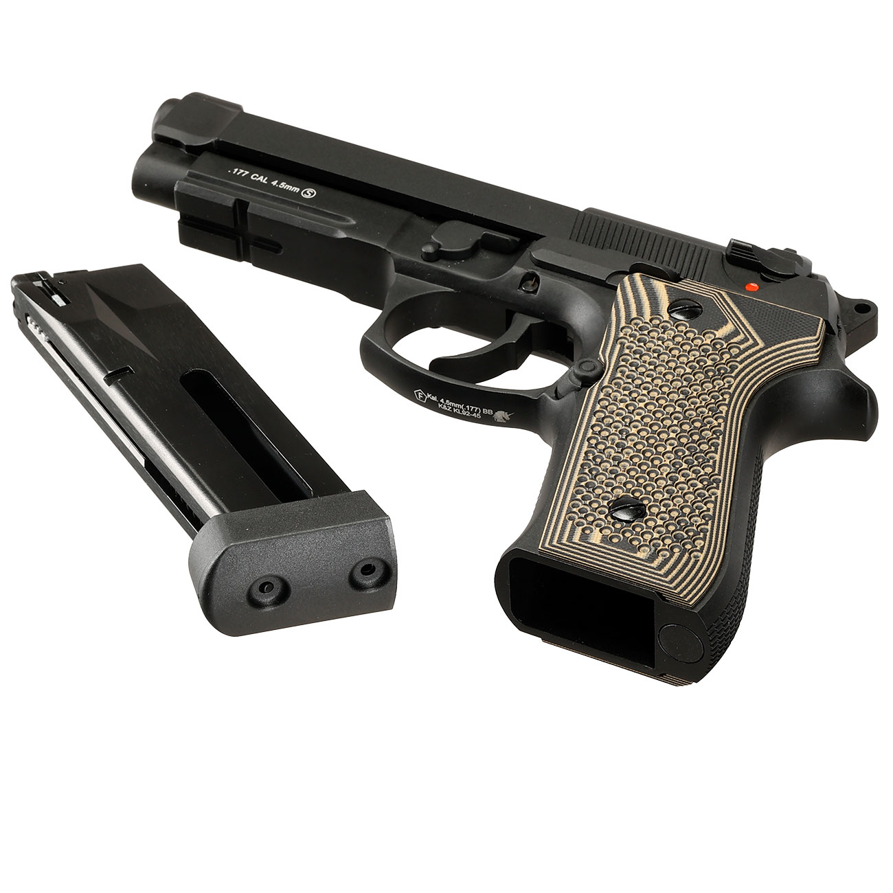KLI M92A1 CO2 Luftpistole Kal. 4,5 mm BB Vollmetall Blowback schwarz - G10 Grip Edition Bild 7
