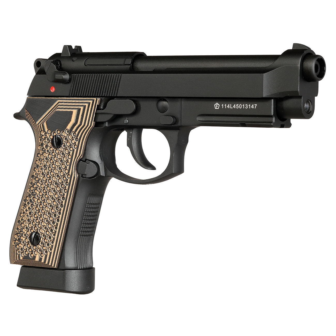KLI M92A1 CO2 Luftpistole Kal. 4,5 mm BB Vollmetall Blowback schwarz - G10 Grip Edition Bild 9