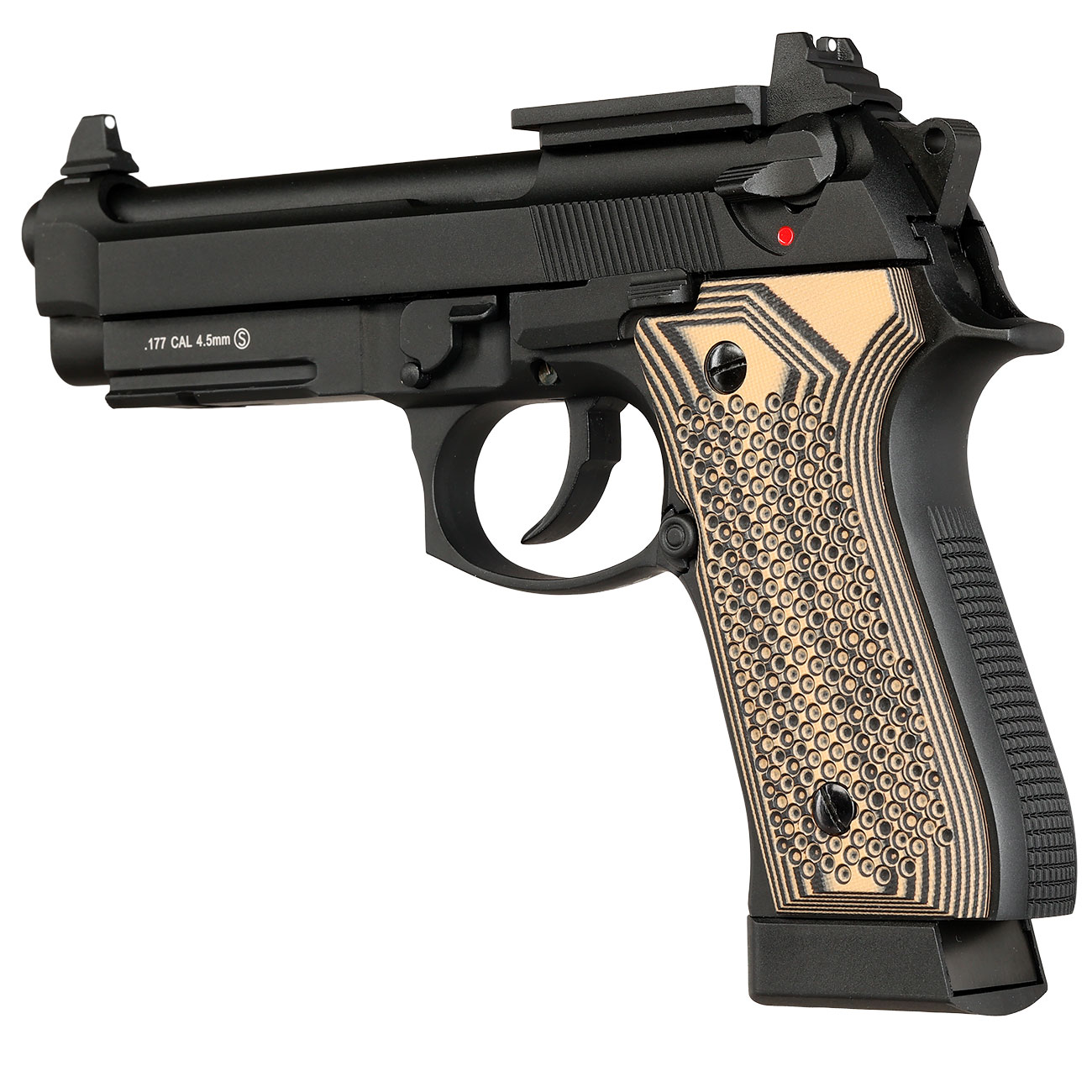 KLI M92A1 Optic Ready CO2 Luftpistole Kal. 4,5 mm BB Vollmetall Blowback schwarz - G10 Grip Edition Bild 10