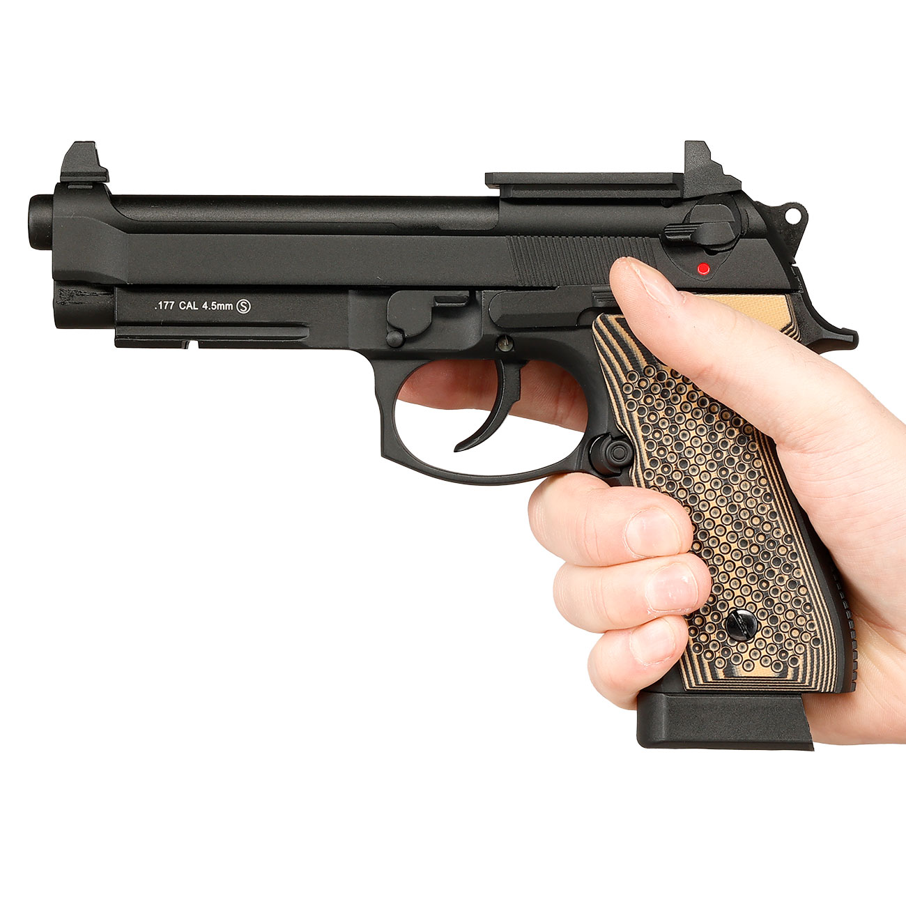 KLI M92A1 Optic Ready CO2 Luftpistole Kal. 4,5 mm BB Vollmetall Blowback schwarz - G10 Grip Edition Bild 3