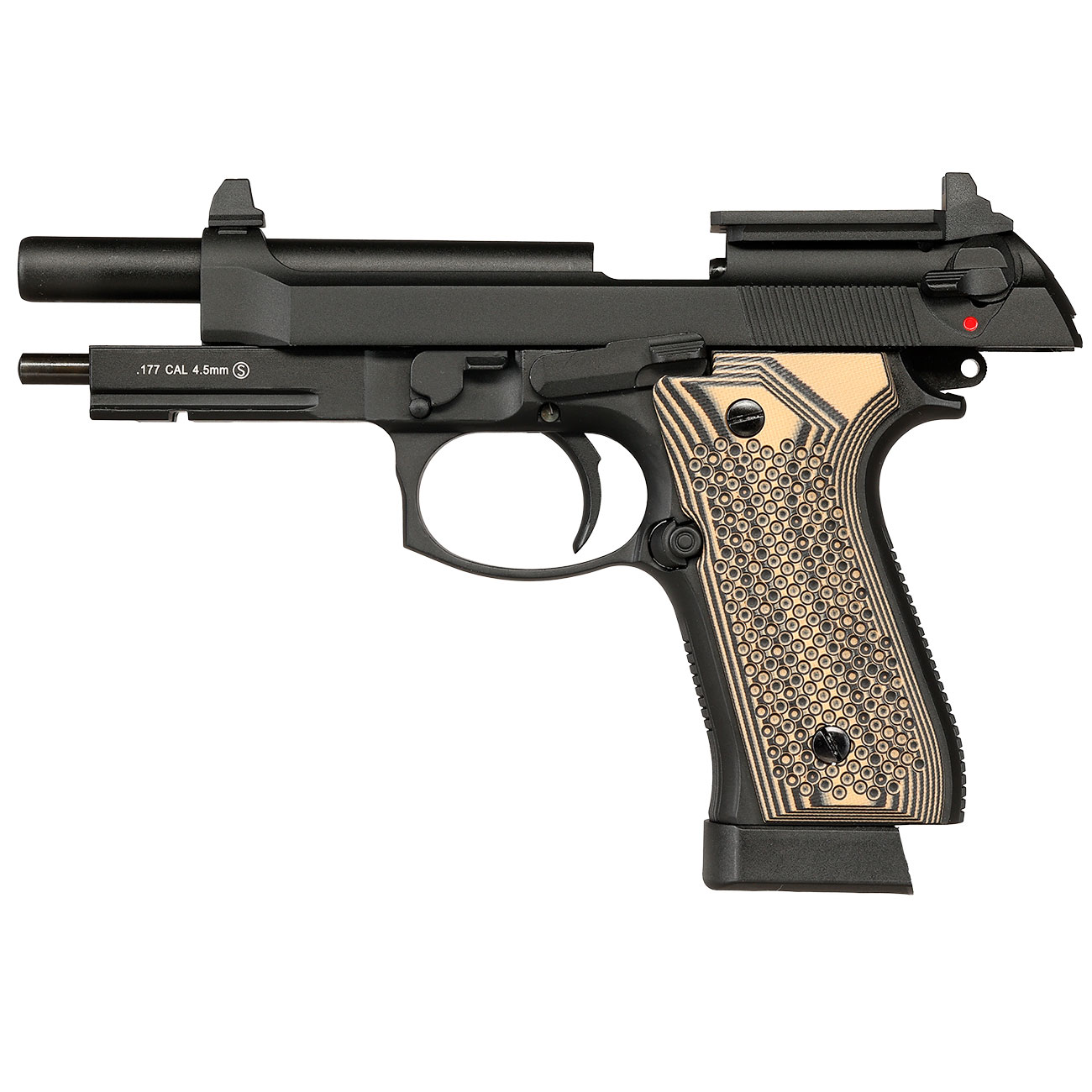 KLI M92A1 Optic Ready CO2 Luftpistole Kal. 4,5 mm BB Vollmetall Blowback schwarz - G10 Grip Edition Bild 4