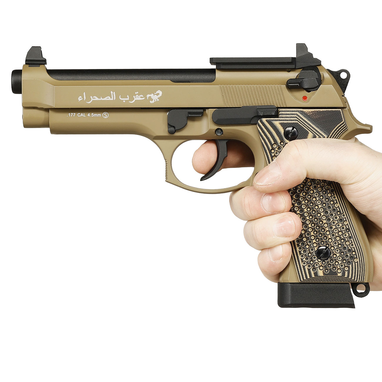 KLI M92 Optic Ready Sahara LE CO2 Luftpistole Kal. 4,5 mm BB Vollmetall Blowback Desert Tan - G10 Grip Edition Bild 11