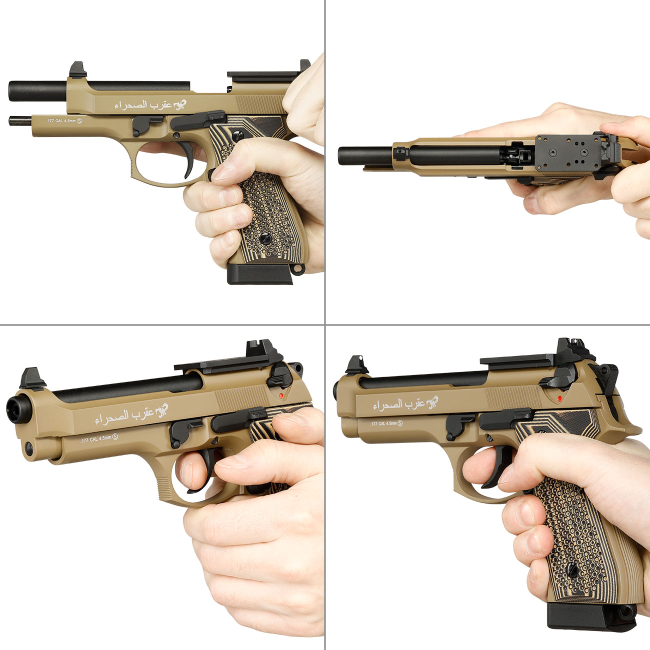 KLI M92 Optic Ready Sahara LE CO2 Luftpistole Kal. 4,5 mm BB Vollmetall Blowback Desert Tan - G10 Grip Edition Bild 8