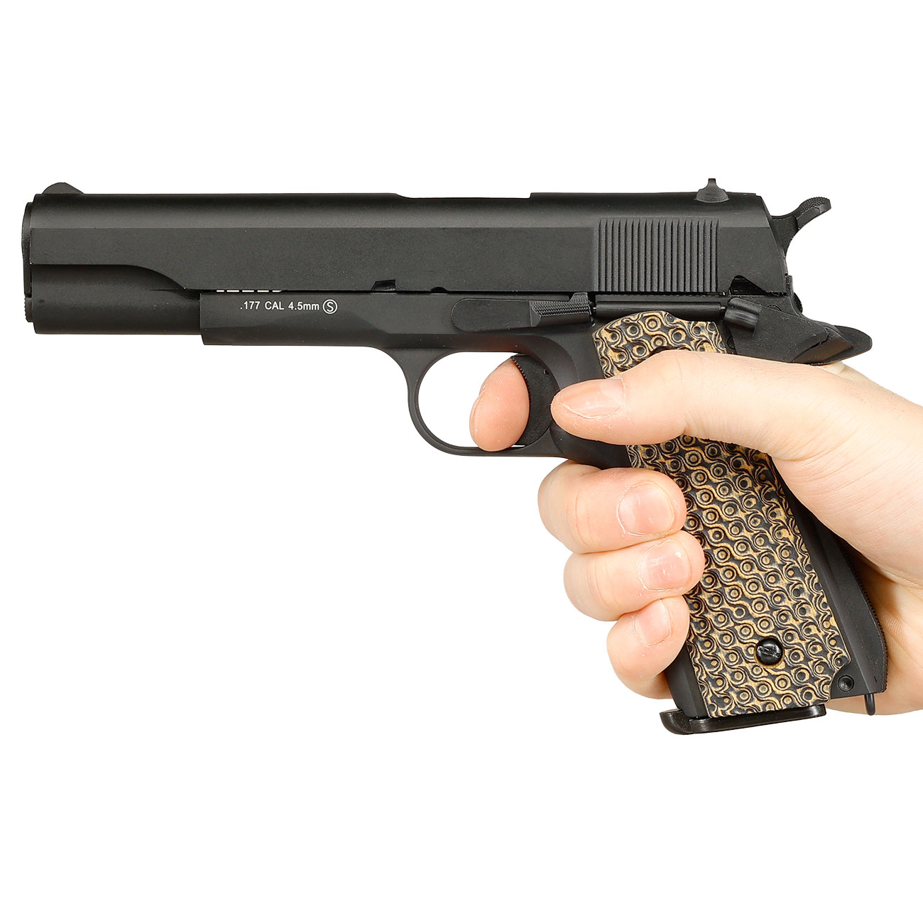 KLI M1911-A1 CO2 Luftpistole Kal. 4,5 mm BB Blowback Vollmetall schwarz - G10 Grip Edition Bild 11