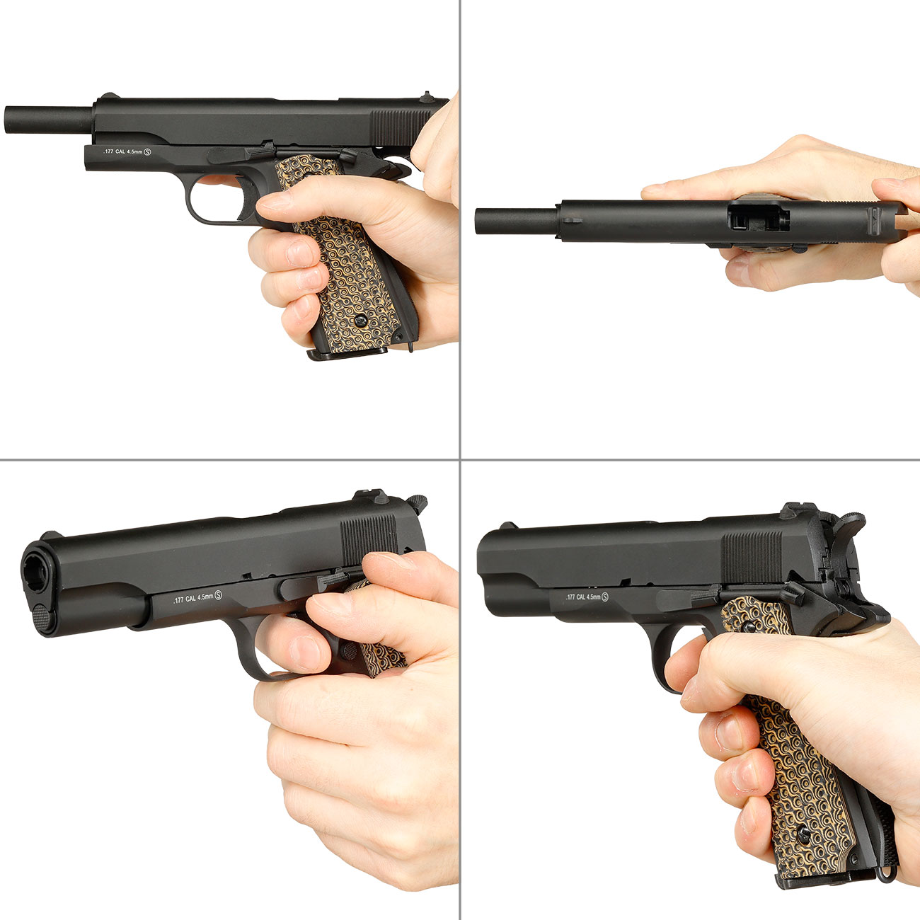 KLI M1911-A1 CO2 Luftpistole Kal. 4,5 mm BB Blowback Vollmetall schwarz - G10 Grip Edition Bild 8