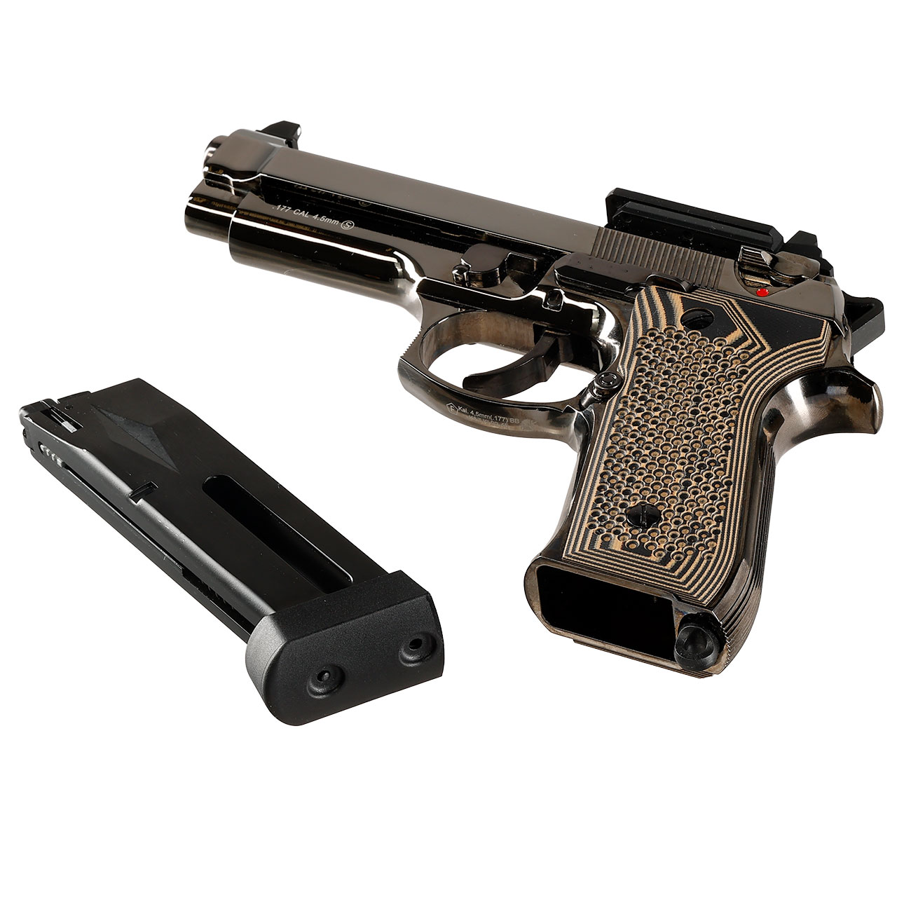 KLI M92 Fusion Optic Ready CO2 Luftpistole Kal. 4,5 mm BB Vollmetall Blowback Blackchrome-Finish - G10 Grip Edition Bild 7