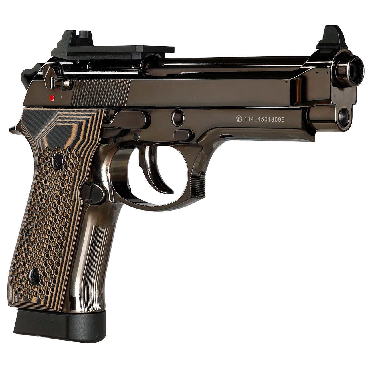 KLI M92 Fusion Optic Ready CO2 Luftpistole Kal. 4,5 mm BB Vollmetall Blowback Blackchrome-Finish - G10 Grip Edition Bild 9