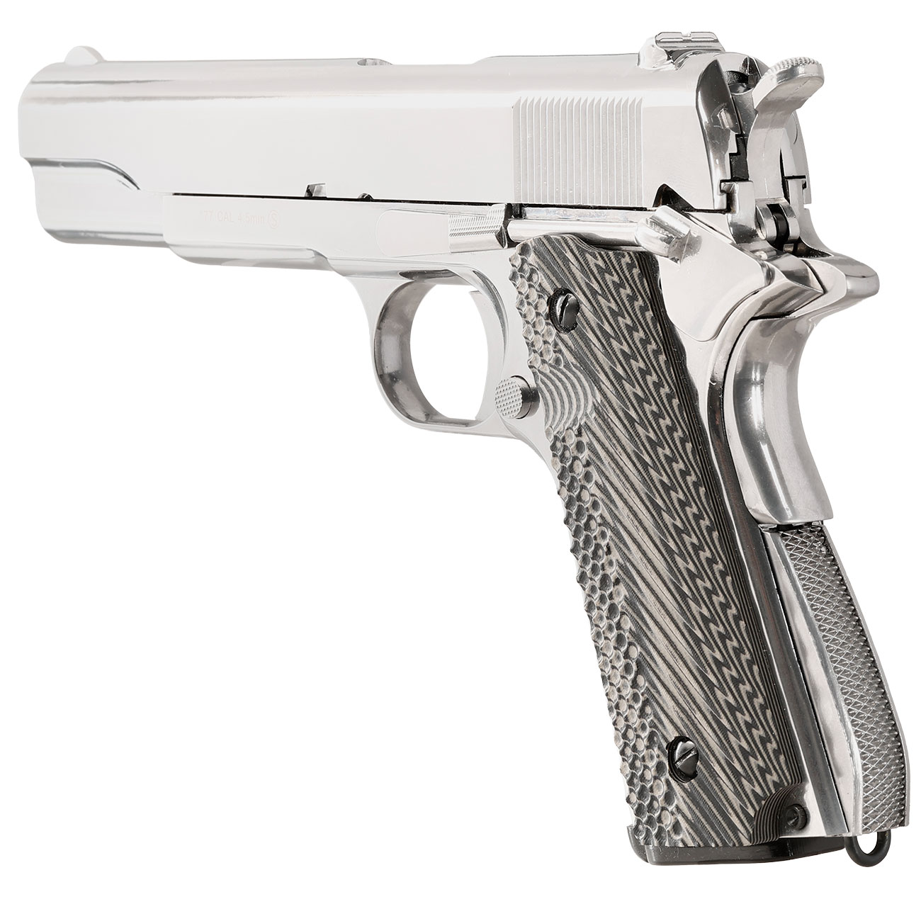 KLI M1911-A1 CO2 Luftpistole Kal. 4,5 mm BB Blowback Vollmetall Platinum Chrome-Finish - G10 Grip Edition Bild 10