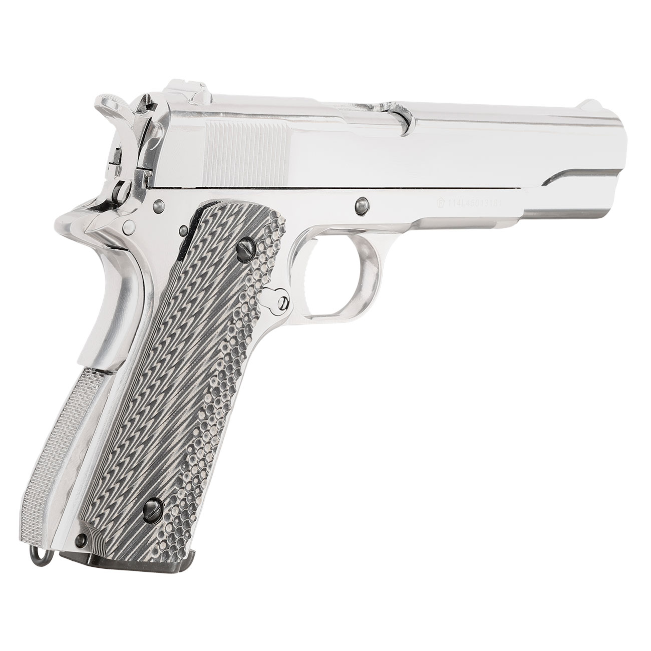 KLI M1911-A1 CO2 Luftpistole Kal. 4,5 mm BB Blowback Vollmetall Platinum Chrome-Finish - G10 Grip Edition Bild 6