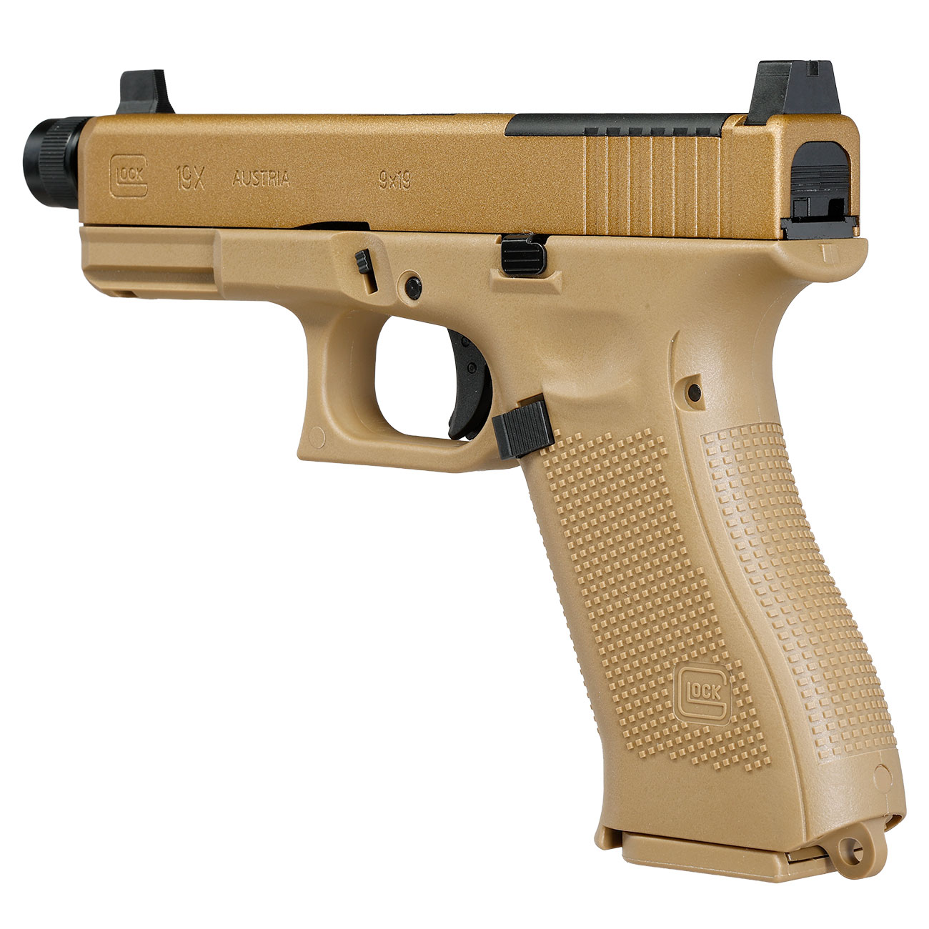 Glock 19X MOS CO2 Luftpistole Kal. 4,5mm BB Metallschlitten Blowback coyote inkl. Adapterplatten Bild 10