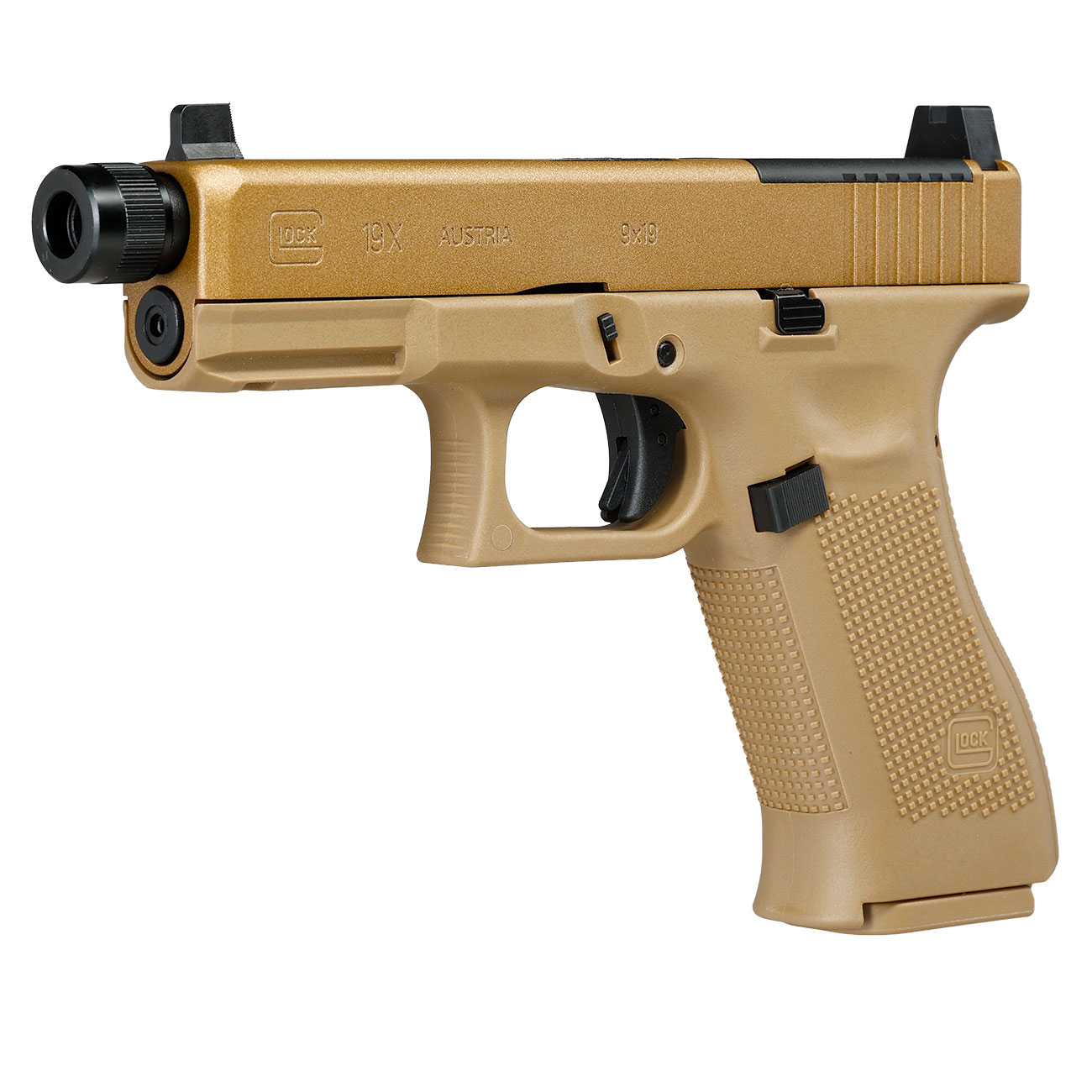 Glock 19X MOS CO2 Luftpistole Kal. 4,5mm BB Metallschlitten Blowback coyote inkl. Adapterplatten Bild 2