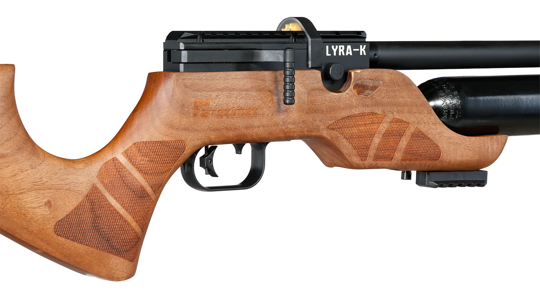 Reximex Lyra-K Pressluftgewehr PCP Kal. 4,5 mm Diabolo Walnussholz inkl. 2 x 14-Schuss Magazin & Einzelschussadapter Bild 10