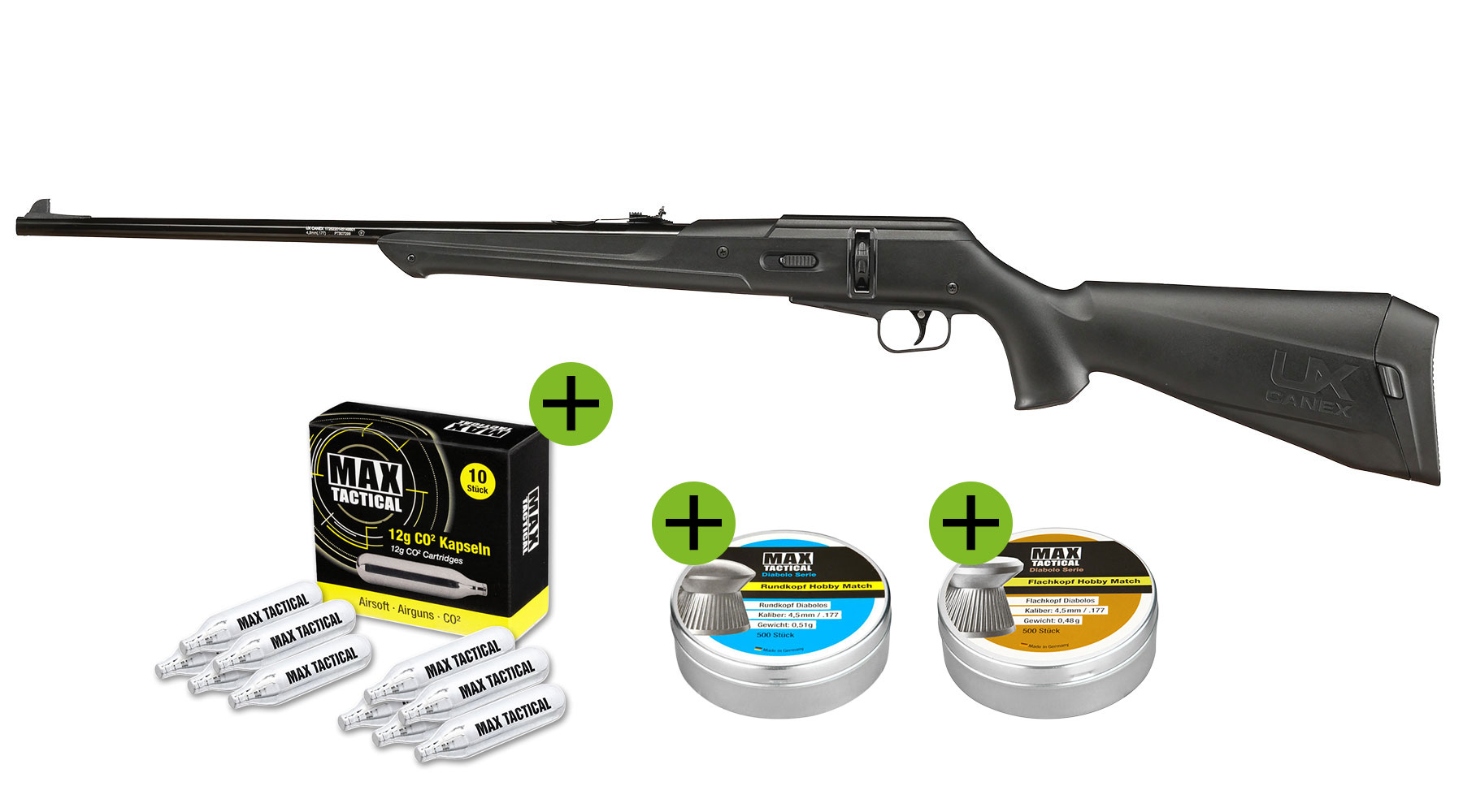 UX Canex CO2 Luftgewehr 4,5 mm Sofort Start Set inkl. 1000 Diabolos & CO2 Kapseln