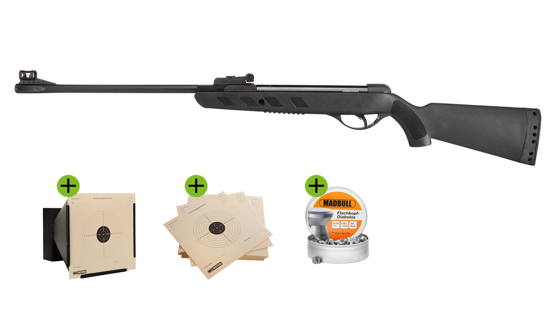 GSG AN500 Luftgewehr Kal. 4,5 mm Diabolo Sofort Start Set mit Diabolos, Kugelfangkasten & Zielscheiben