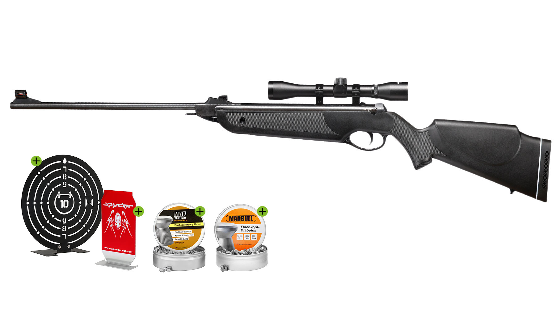 SET H�mmerli Black Force 400 Luftgewehr 4,5 mm Diabolo mit Zielfernrohr 4x32, 1000 Diabolos & APS Popper