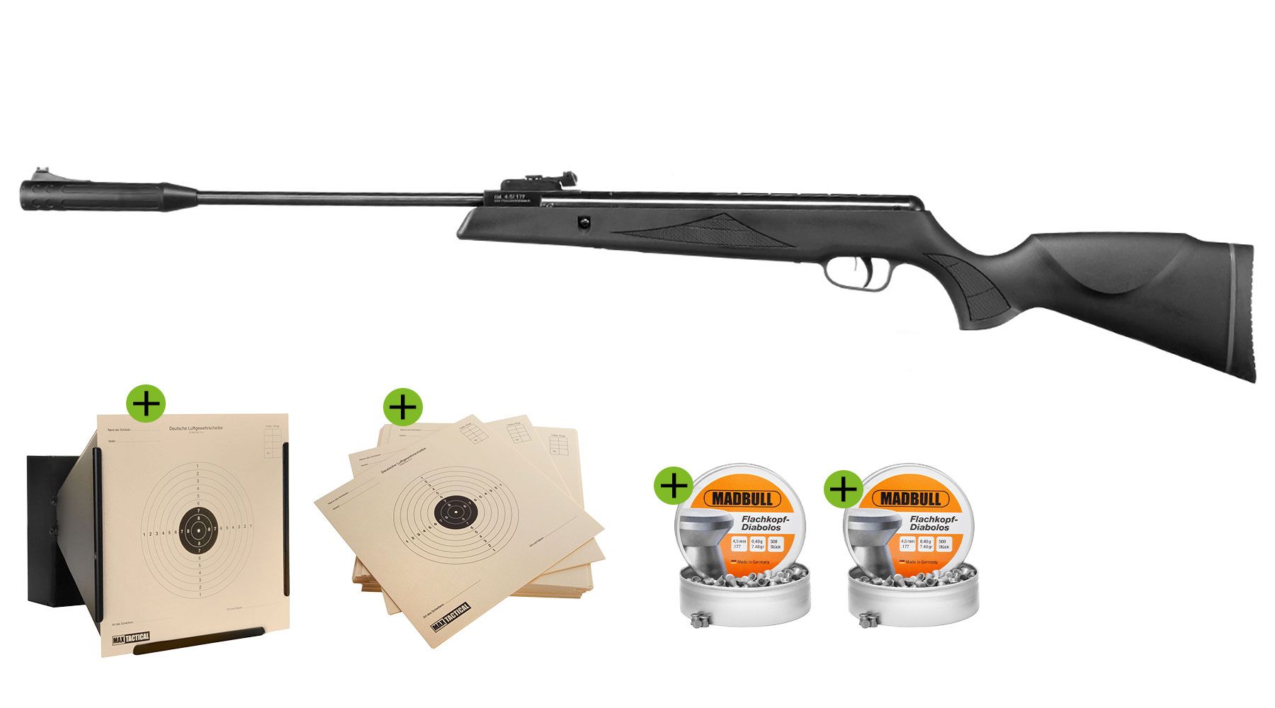 SET GSG SR1000S Knicklauf Luftgewehr 4,5 mm Diabolo inkl. 1000 Diabolos, Kugelfang und Zielscheiben
