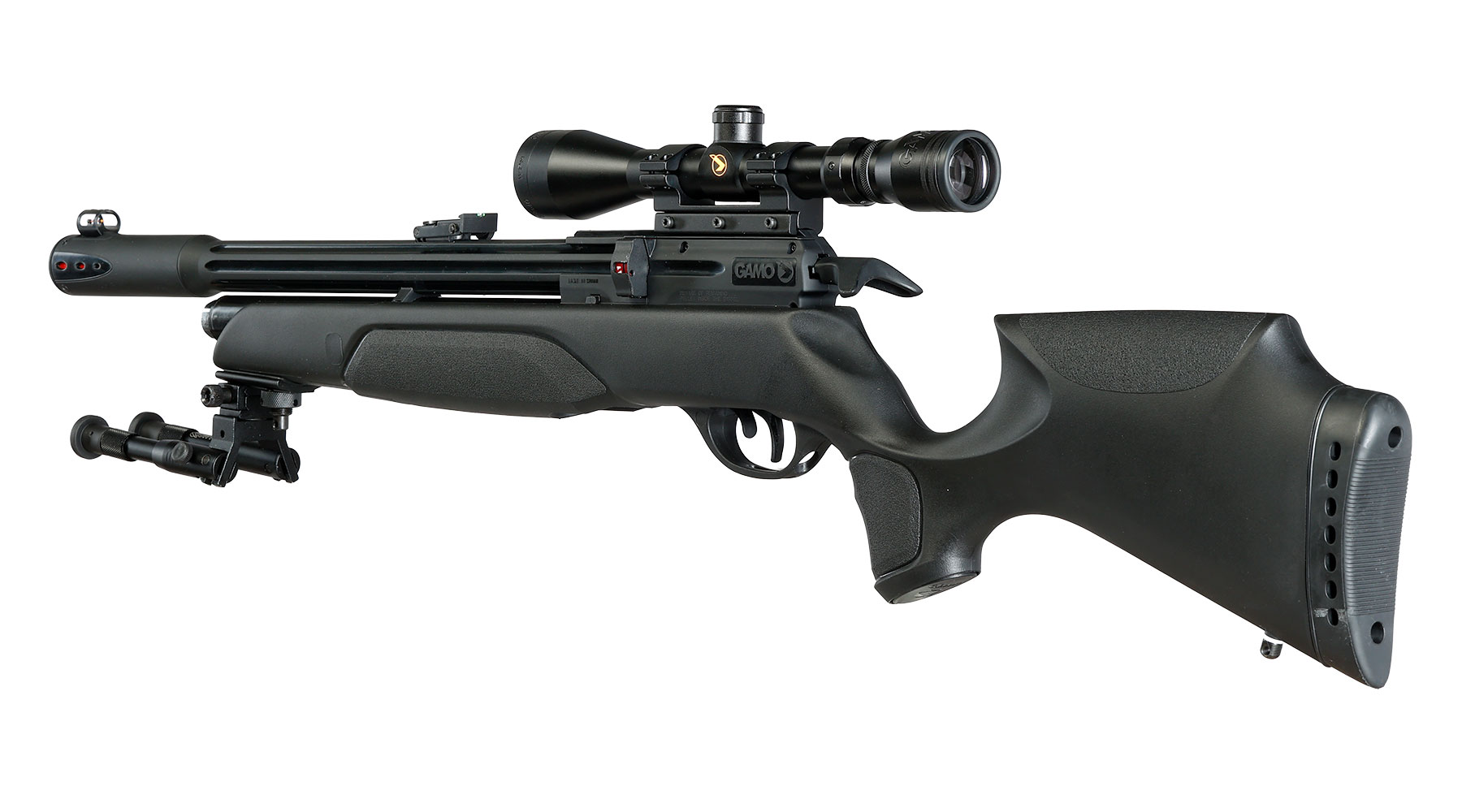 Gamo Arrow Pressluftgewehr PCP Kal. 5,5mm Diabolo 10-sch�ssig schwarz inkl. Zielfernrohr WR 3-9x40 / Zweibein Bild 2
