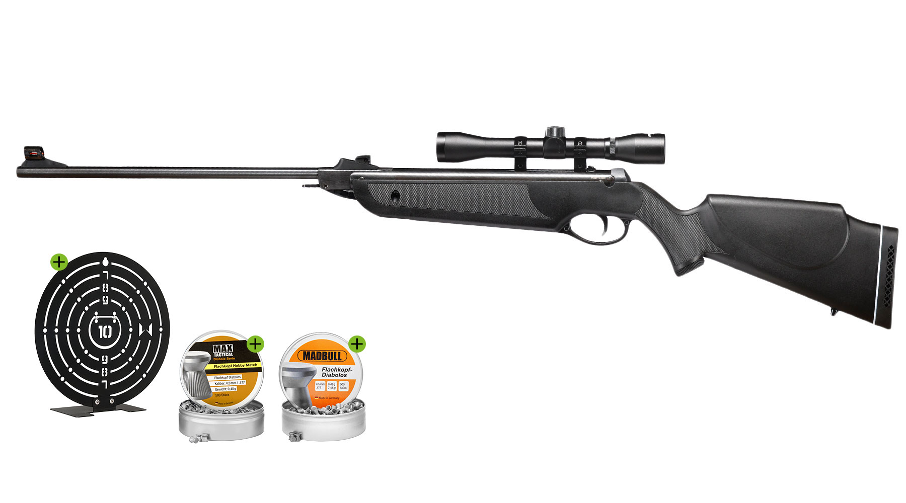 SET H�mmerli Black Force 400 Luftgewehr 4,5 mm Diabolo mit Zielfernrohr 4x32, Target Ziel & 1000 Diabolos