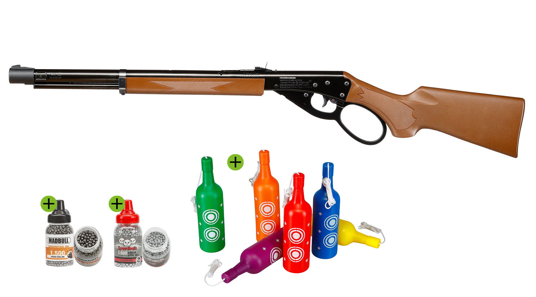 Marlin Lever Action Unterhebelspanner Luftgewehr Set 4,5 mm BB mit 3000 Stahl BBs und 6 Shooting Bottles