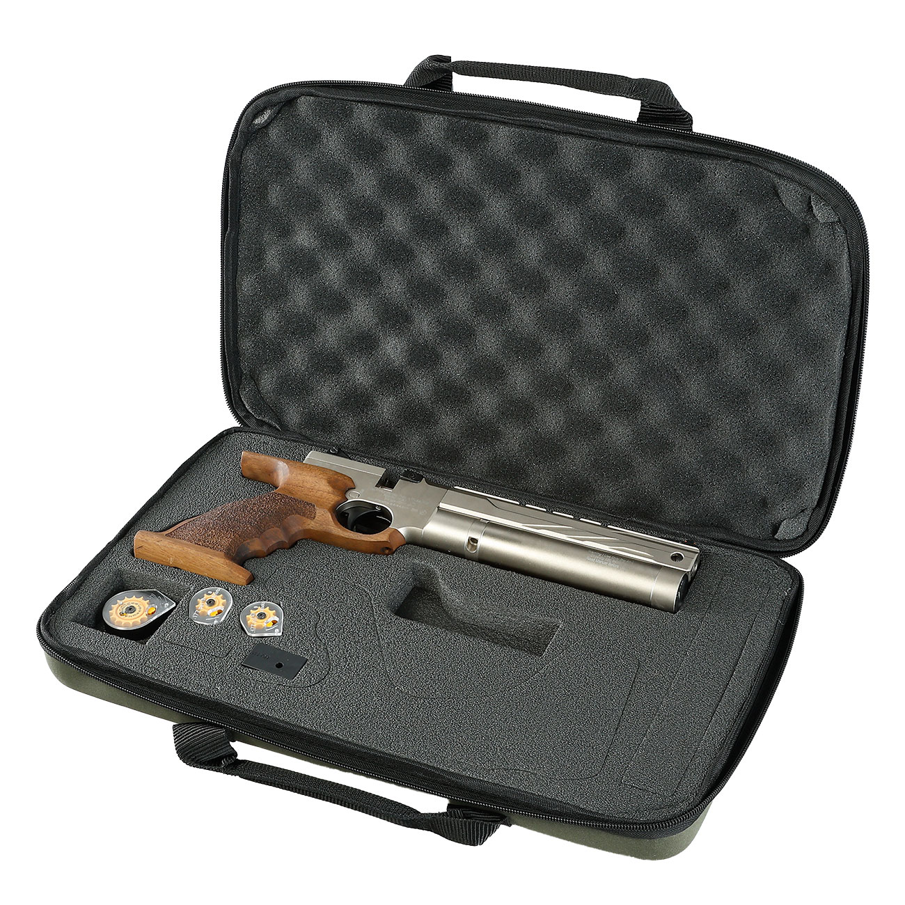 Reximex RPA PCP Pressluftpistole Kal. 4,5 mm Diabolo mit Holzgriff silber inkl. 3 x Magazin / Tasche Bild 1