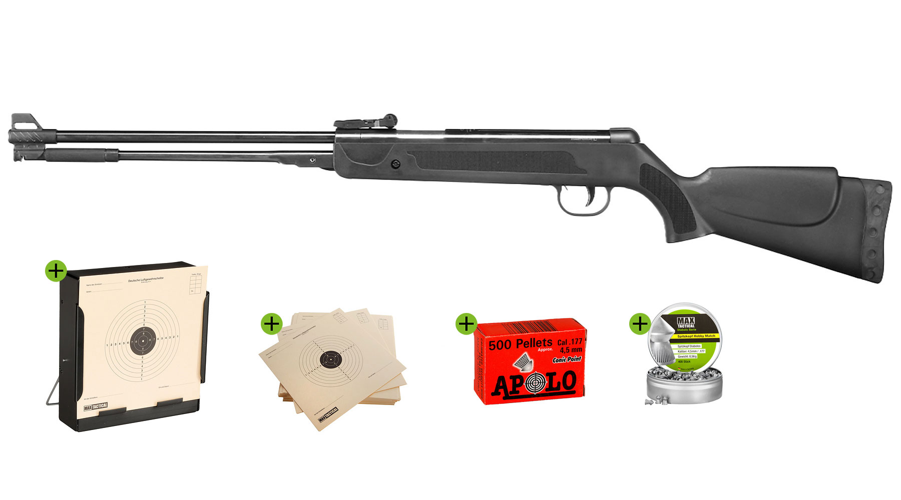 SET GSG WF600P Unterhebelspanner Luftgewehr 4,5 mm Diabolo inkl. 900 Diabolos, Kugelfang und Zielscheiben