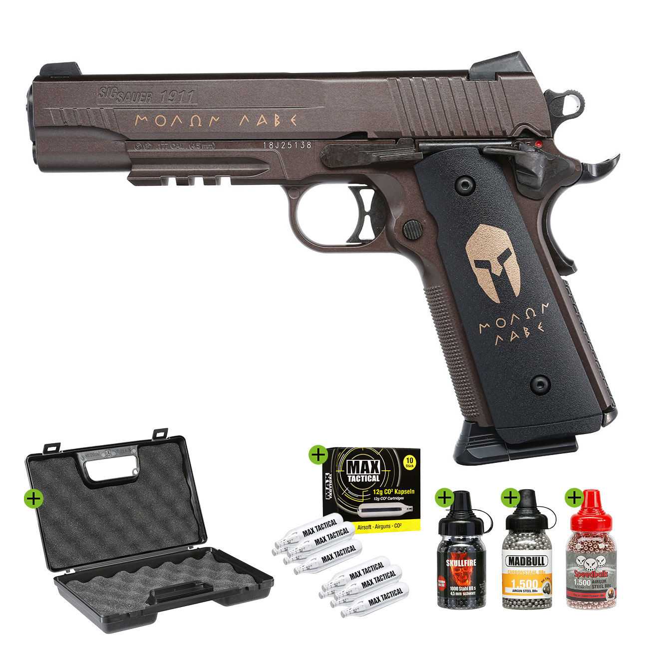 SET Sig Sauer 1911 Spartan CO2 Luftpistole Vollmetall 4,5 mm BB mit Koffer, 4000 BBs und 10 CO2-Kapseln