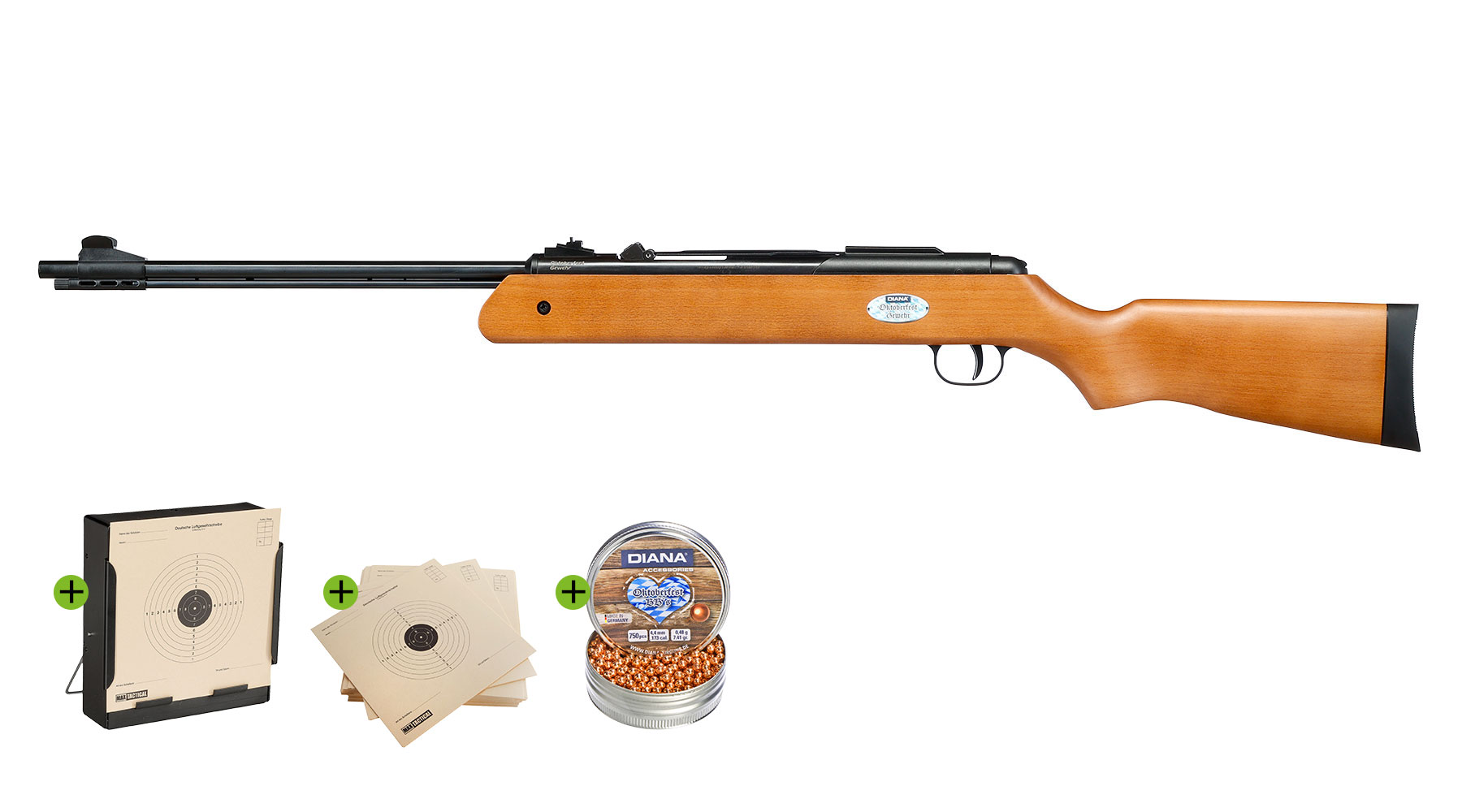 SET Diana Oktoberfestgewehr Gen. 2 Repetier Luftgewehr 4,4 mm mit 750 DIANA BBs, Kugelfang und 100 Zielscheiben