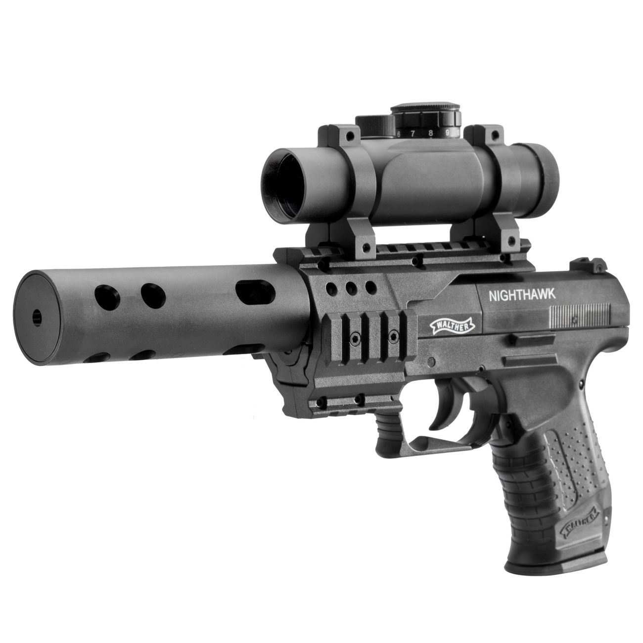 Walther Nighthawk CO2 Luftpistole 4,5 mm Diabolo inkl. Walther Top Point RedDot und Kompensator Bild 1