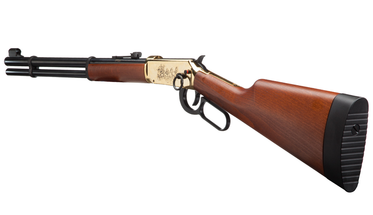 Walther Lever Action Wells Fargo CO2 Unterhebelspanner Luftgewehr 4,5 mm Holzschaft vergoldet Bild 1