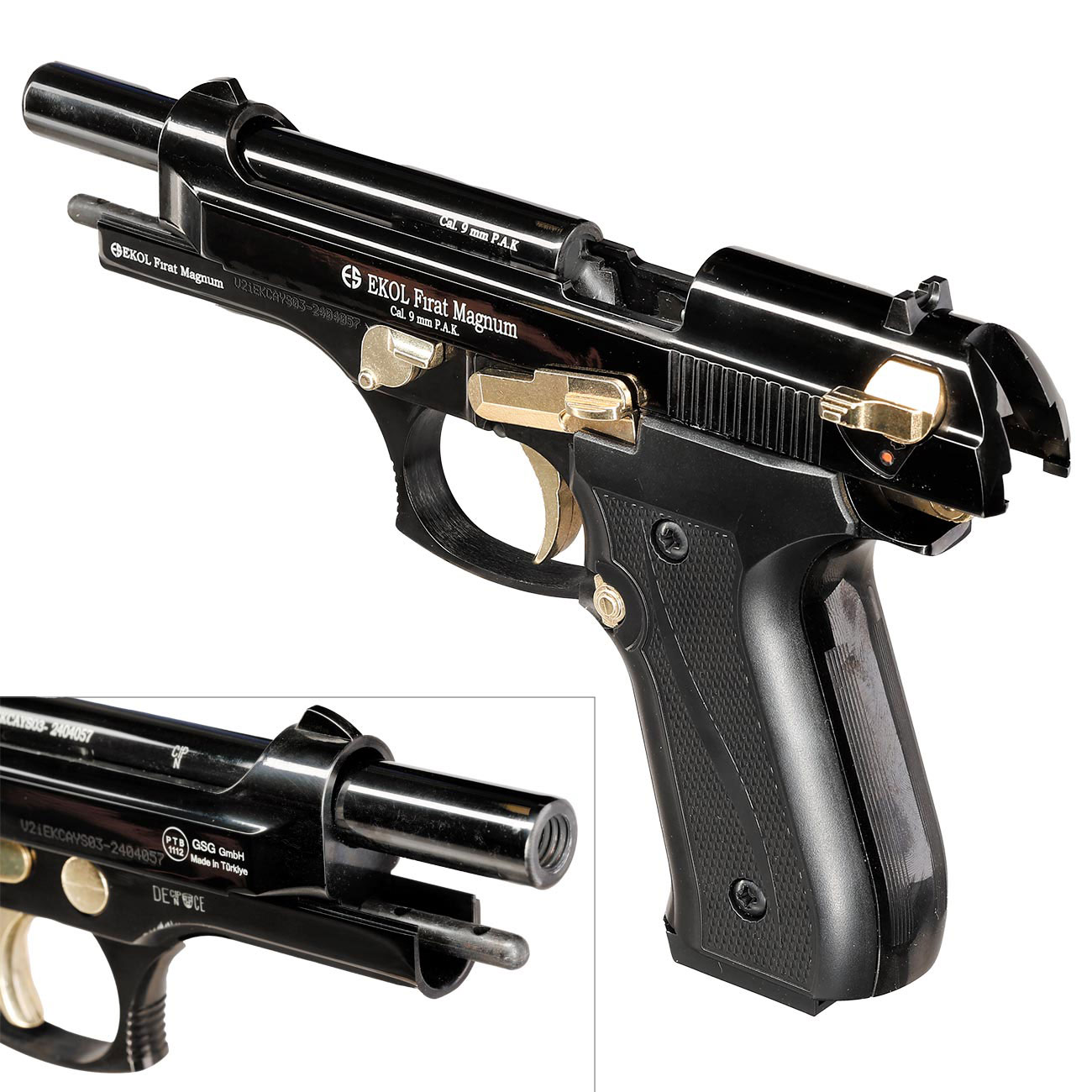 Ekol Firat Magnum Schreckschuss Pistole Kal. 9mm P.A.K. schwarz / gold - B-WARE Bild 8