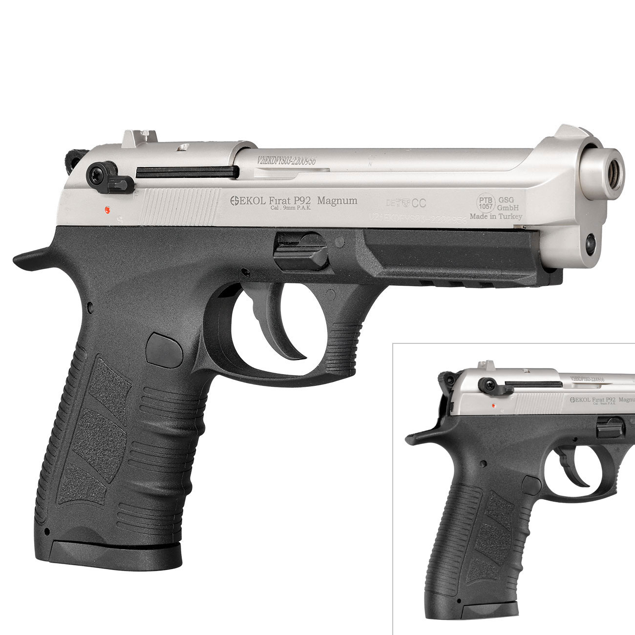 Ekol P92 Magnum Schreckschuss Pistole Kal. 9mm P.A.K. nickel - B-WARE Bild 9