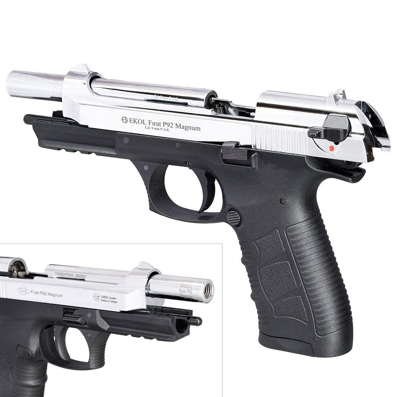 Ekol P92 Magnum Schreckschuss Pistole Kal. 9mm P.A.K. chrom - B-WARE Bild 8