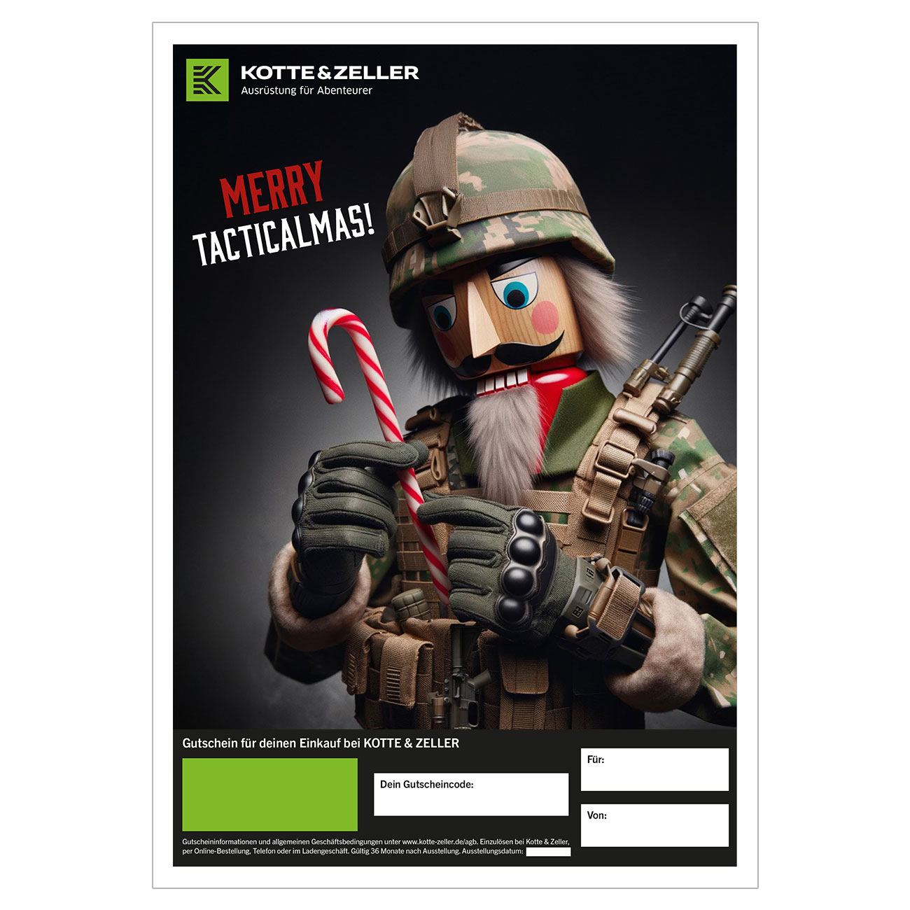 Geschenkgutschein zum Ausdrucken Weihnachtsmotiv Airsoft Merry Tacticalmas
