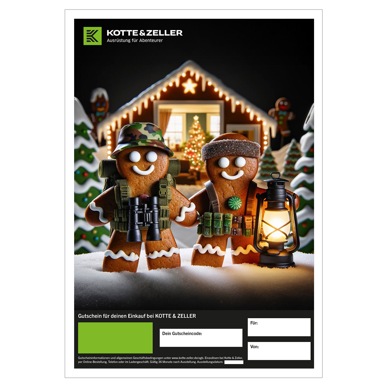Geschenkgutschein zum Ausdrucken Weihnachtsmotiv Abenteuer Lebkuchenmnner