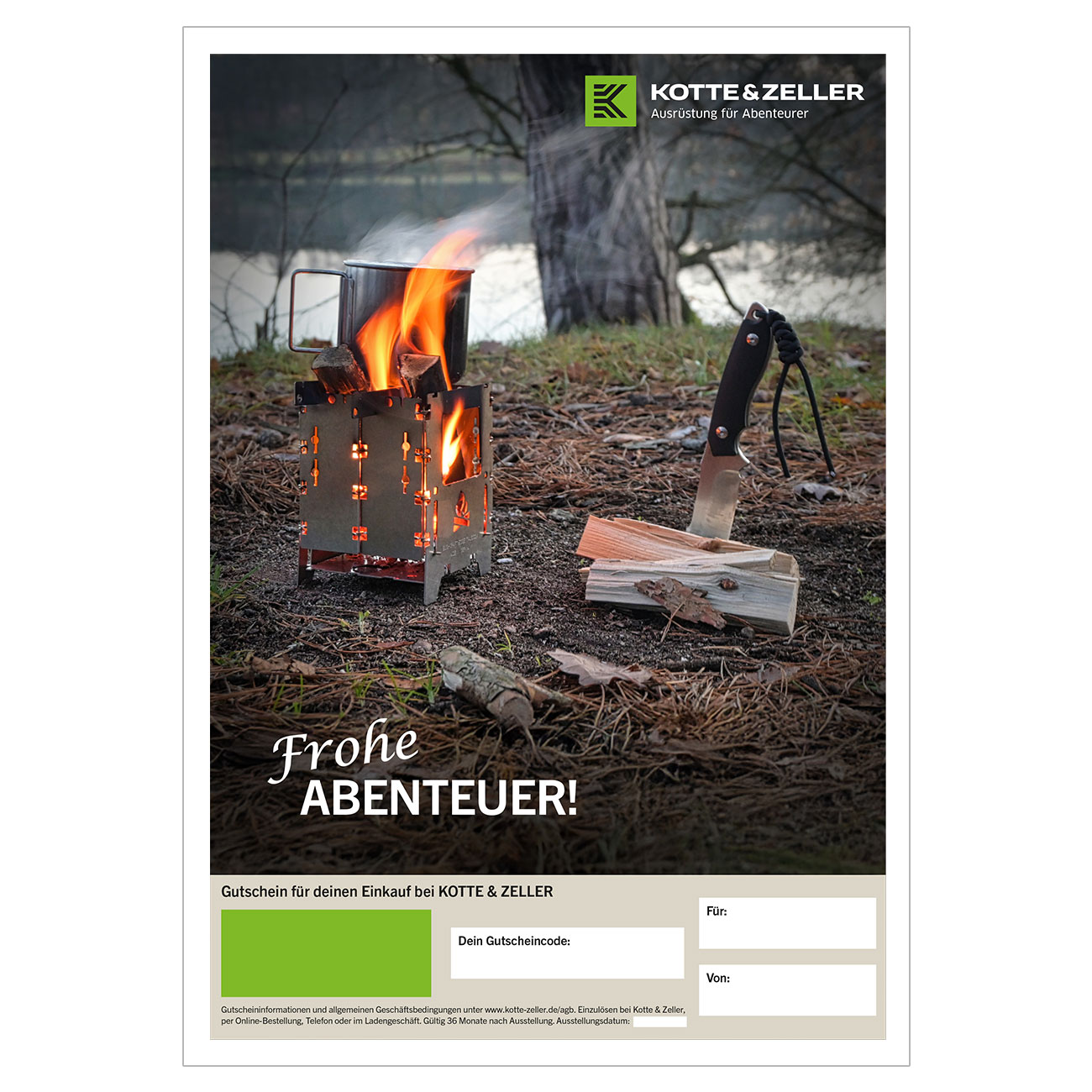 Geschenkgutschein zum Ausdrucken Weihnachtsmotiv Outdoor Survival