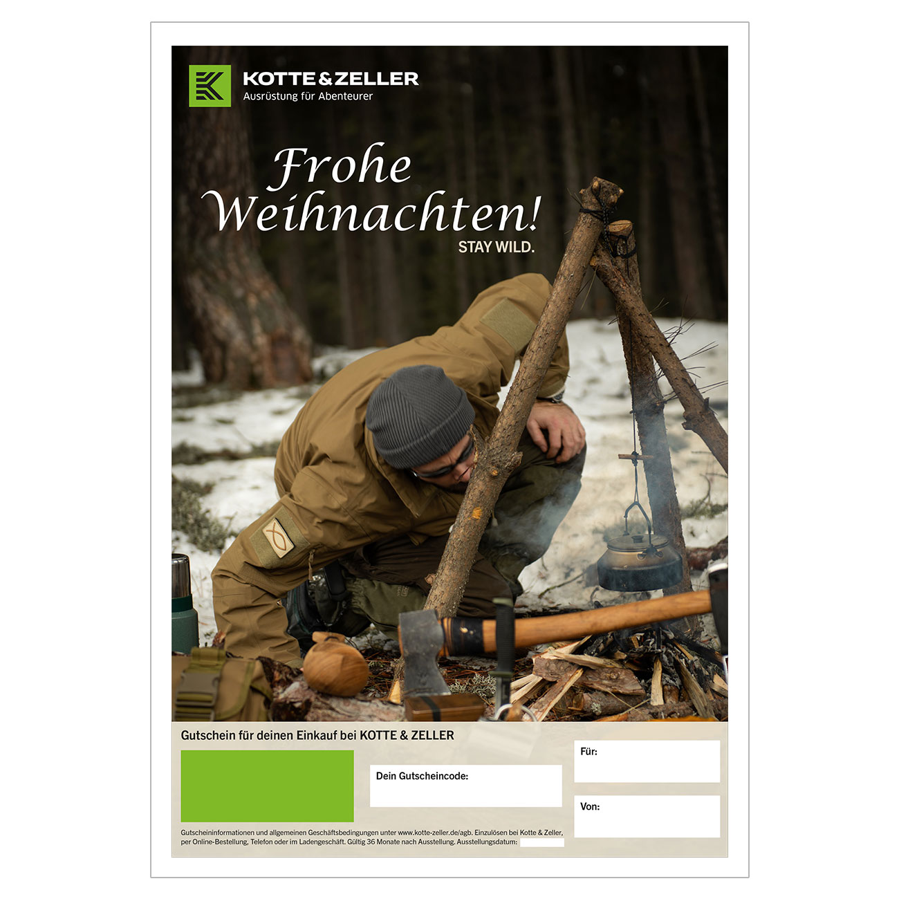 Geschenkgutschein zum Ausdrucken Weihnachtsmotiv Outdoor