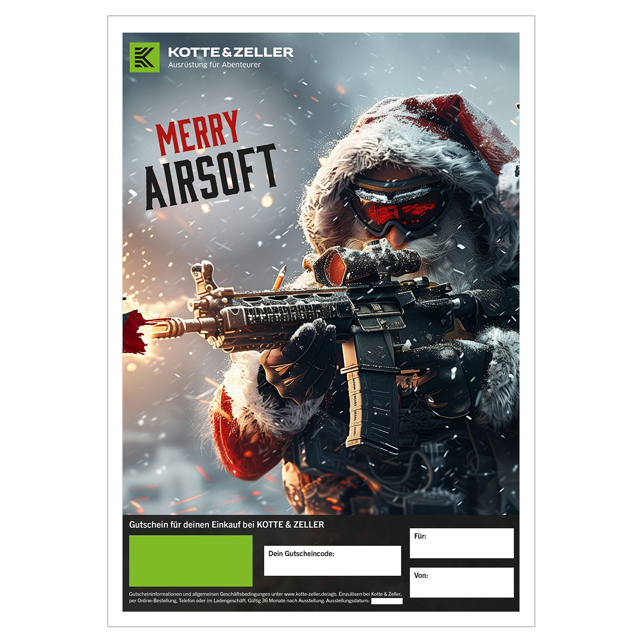 Geschenkgutschein zum Ausdrucken Weihnachtsmotiv Merry Airsoft