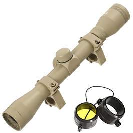 JS-Tactical 4x32mm Standard Zielfernrohr inkl. 20 - 22mm Halteringe Desert Tan