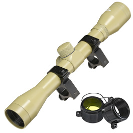 JS-Tactical 4x32mm Standard Zielfernrohr inkl. 20 - 22mm Halteringe Desert Tan